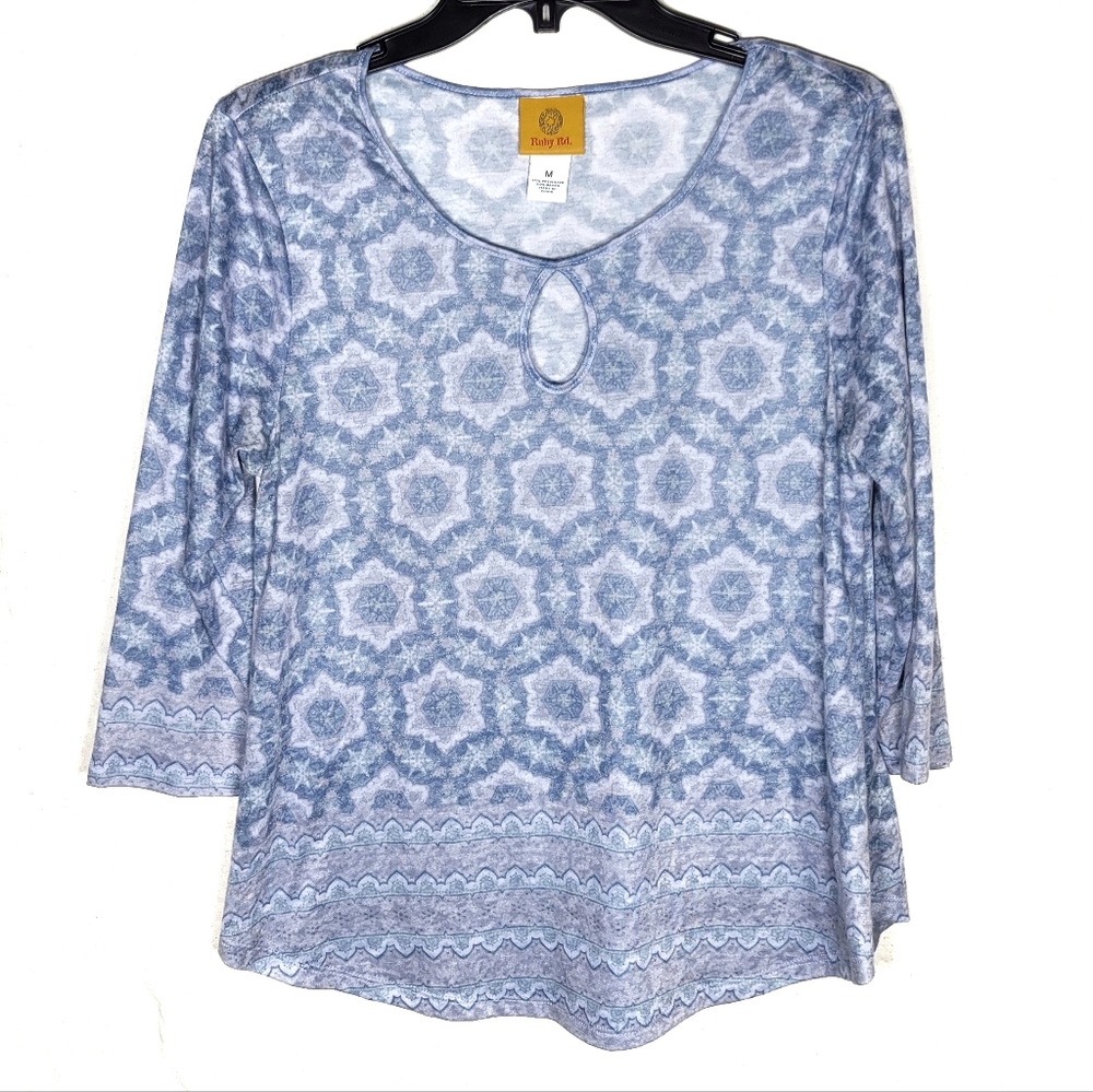 Blue Ruby Rd longsleeve blouse geometric women's M medium casual purple
